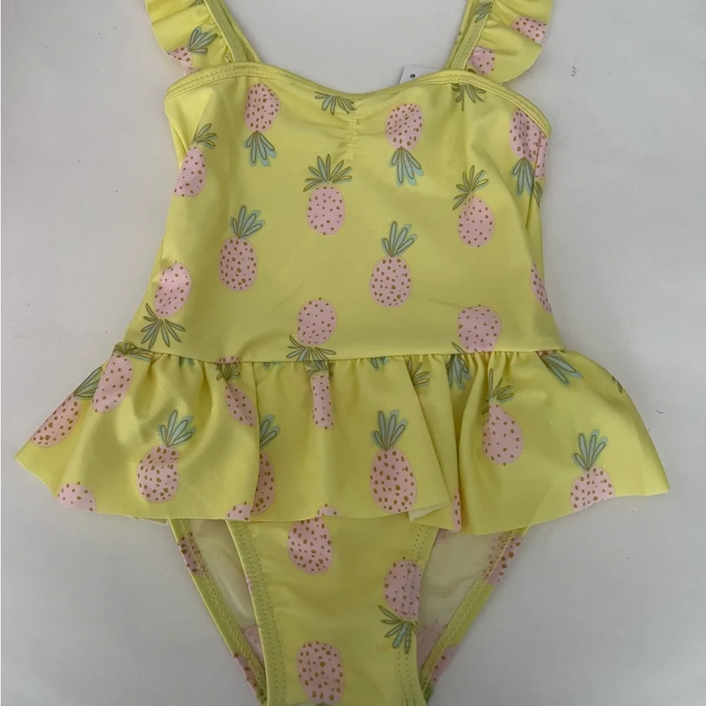 Momentum Brands 18-Month Girl 1-Pc Yellow Pineapple Print Swimsuit Ruffle Trim